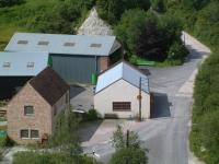 An aerial view of Amberley Museum's main bus garage