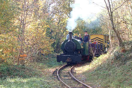 The train round the bend on its climb to 'Brockham' station.