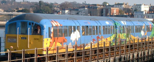 Train on Ryde Pier with Dinosaur livery