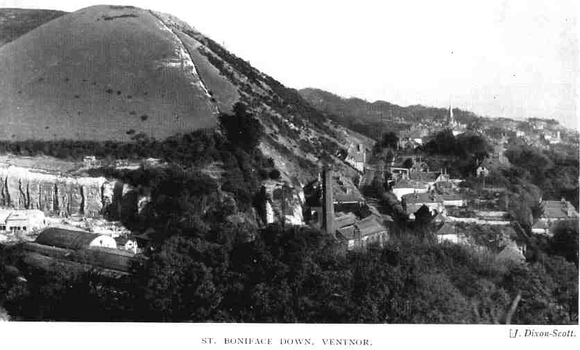 St Boniface Down - without trees - note Ventnor Town railway station bottom left - this is where you will need to catch the train when they re-build the line.