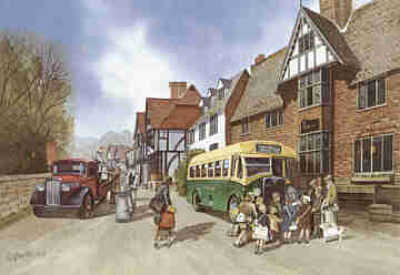 Painting of bus at Chiddingstone, Kent